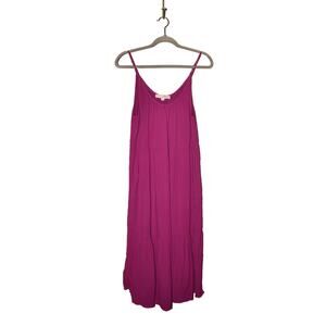LOFT $89 Scoop Neck Tiered Midi Dress in‎ Magenta PS Petite Small